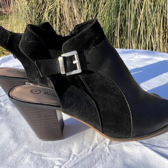 Bella Vita Black Leather and Suede Open Toe Booties 9WW - Picture 3 of 7